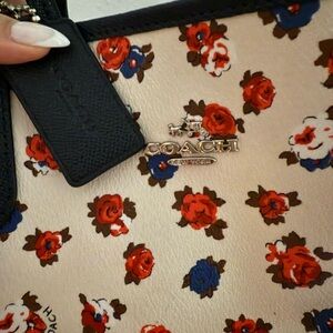 Coach Floral Shoulder Bag - Cream, Red, and Blue